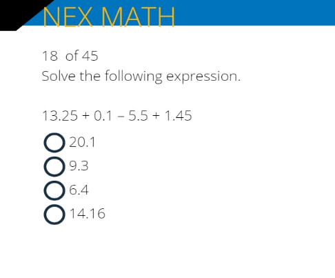 Pre-Admission Exam NEX Math